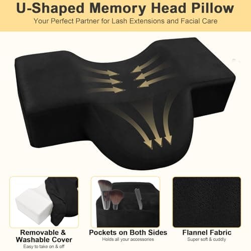 CGBE Lash Pillow for Eyelash Extensions: Ergonomic U-Shaped Neck Support Cushion, Soft Flannel Eyelash Cushion for Home and Beauty Salon, Lash Technician Bed Supplies - Black — view 5