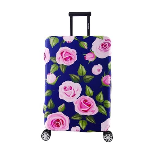 Periea Luggage Covers for Suitcases – Suitcase Cover – Premium Elasticated Material – Small, Medium, Large or Extra Large (Medium, Purple with Pink Roses)
