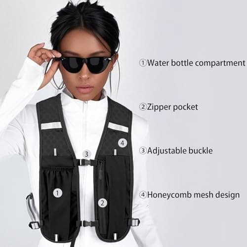 Unisex Running Vest with Phone Holder & Storage Adjustable Hydration Vest Lightweight & Breathable Running Backpack for Running Cycling Hiking (black, one size) — view 3