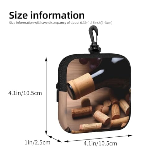 Mini Pouch with Carabiner, Neoprene Travel Makeup Bag with Zipper Tool Storage Pouch Wine Bottle Corks Grapes Coin Purse Portable Earbud Case Waterproof Card Holder Wallet for Women Men — view 3