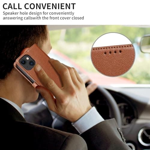 GoodcAcy Case Wallet for iPhone 11, Genuine Leather Wallet Folio Case [Magnetic Closure] [RFID Blocking Card Slot] [Kickstand] Full Protection Case - Brown — view 6