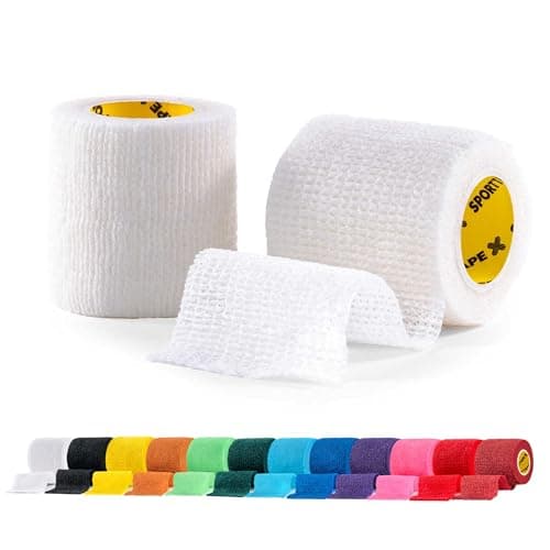 SPORTTAPE Football Sock Tape - 2 Rolls, 5cm x 4.5m, White - Self-Adhesive