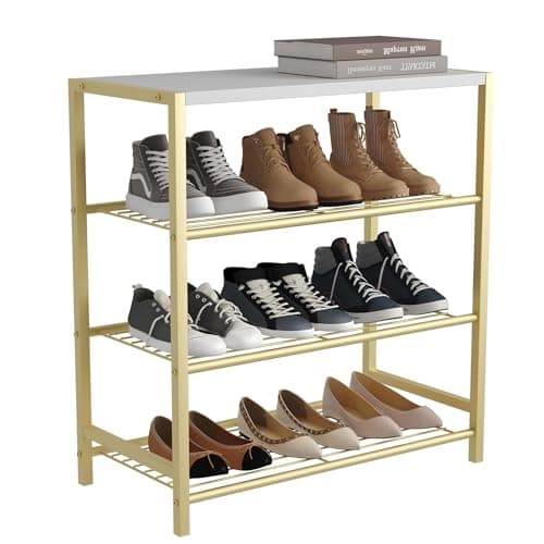 HOME BI 4-Tier Metal Shoe Rack, Storage Organizer Shelf for Closet, Hallway, Entryway, Living Room, Gold