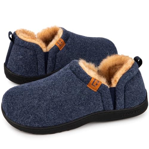 LongBay Men's Slippers Warm Memory Foam House Shoes Winter Gift Blue 6/7 UK