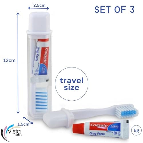 Colgate Travel Toothbrush Set of 3 by VistaHome - Foldable Toothbrush - Portable Toothbrush Set with Toothpaste - Orthodontic Toothbrush Set - Compact Toothbrush Set with Mini Toothpaste - Travel Size — view 3