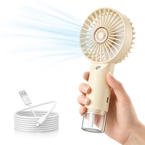 Thalynox Portable Electric Handheld Fan with Water Mist Spray, Beige