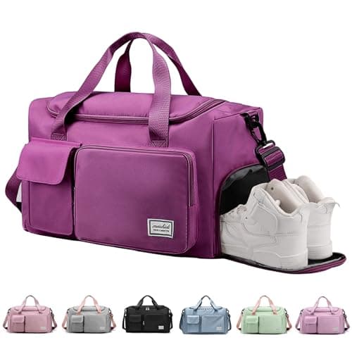 RainFlowwer Travel Duffel Bag Women Men,Sports Gym Bag with Shoes Compartment,Waterproof Travel Bag Overnight Bag with Dry Wet Separated Pocket,Carry Luggage Bag Weekender,Sports,Gym,Travel (Burgundy)