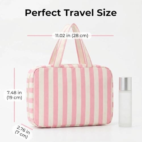 Travel Hanging Toiletry Wash Bag, Stripe Travel Makeup Bag with Hook, Large Wash Bag for Women, Toiletries Organizer for Holiday Essentials, Foldable Cosmetic Case for Travel — view 2