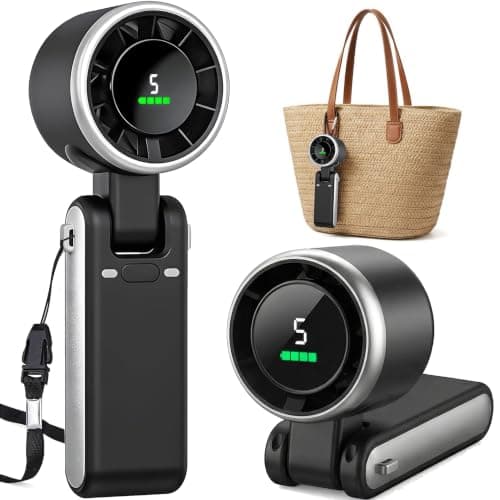 Fenxyo Portable Handheld Turbo Fan, 4000mAh Rechargeable Personal Fan, 12Hrs Cooling, 14000RPM Powerful, 5 Speeds, 180° Foldable Battery Operated USB-C Mini Hand Fan for Travel, Outdoor (Black)