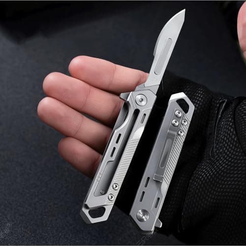 Multi Folding Pocket Box Opener Craft Tool, Multitool EDC Pocket Tool with 10 Replaceable, EDC Gadgets for Craft DIY Outdoor Camping Hiking Unpacking, Lightweight Portable Daily Use and Gift, Silver 2 — view 3