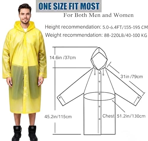 Rain Poncho for Adults, 2 Pieces Reusable Waterproof with Hoods and Sleeves — view 2