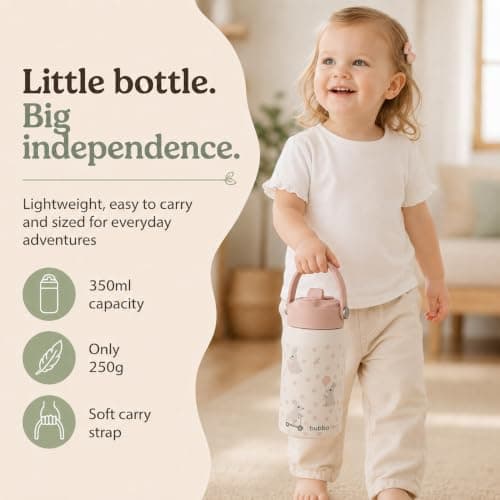 Bubba Bear Kids Stainless Steel Water Bottle | 350ml Kid Drink Toddler Metal Bottles with Leakproof Straw | Childrens & Toddlers Insulated Drinking Cup | Kid Thermal Keep Cold Drinks Flask for School — view 2