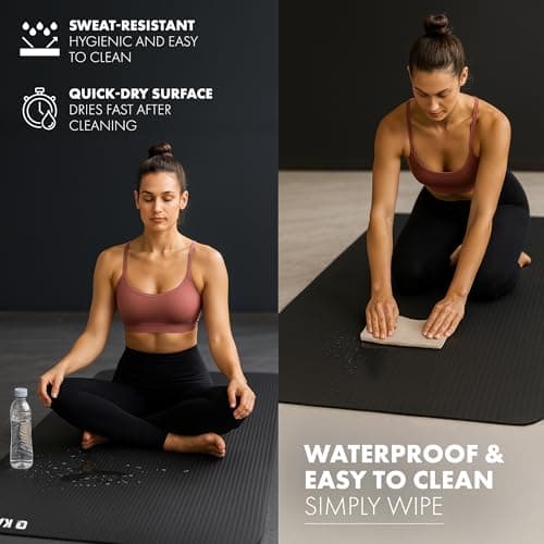 KAYMAN Exercise Yoga Mat Non Slip - Black, 183 x 60 cm, Training & Workout Mats for Yoga, Pilates, Gymnastics, Stretching & Meditation, Eco Friendly Exercise Mat for Home with Carrying Straps — view 6