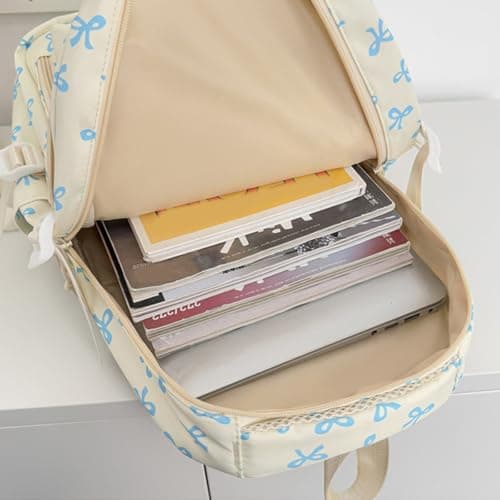 3PCS Bow School Bags for Girls Cute Backpack for School Crossbody Bag Small Bag Set Kawaii Rucksack Aesthetic Coquette Style Lightweight Large Daypack for Teens Kids Primary Secondary Middle Bookbag — view 5