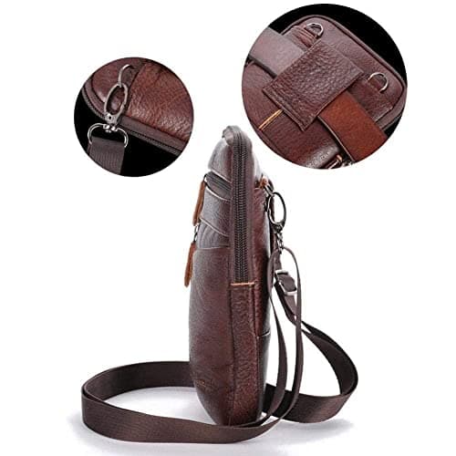 Men's Leather Phone Bag Retro Multifunctional Chest Bag Shoulder Backpack Messenger Casual Cash Waist Bag Male Business Bag — view 2