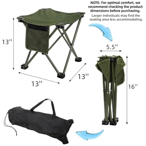Cididu 2 Pack Camping Stool, Compact Camping Chair Portable, 33x33x33 cm Lightweight Folding Stool Seat with Side Pocket and Carry Bag for Outdoor Hiking Fishing Picnic Beach and Lawn Party — view 3