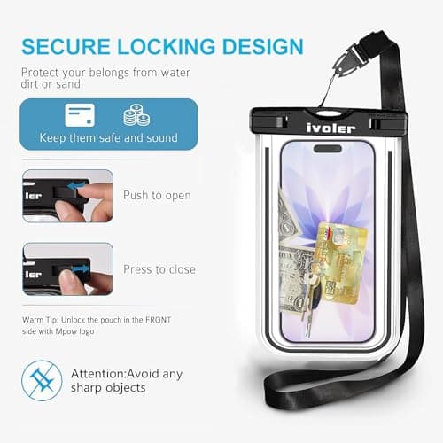 ivoler Waterproof Phone Pouch, 2-Pack IPX8 Universal Fluorescent Design Waterproof Case Dry Bag for swimming Compatible for iPhone 15 14 13 12 11 Pro Max XR,Samsung,Huawei etc up to 7" (Black+Rose) — view 6