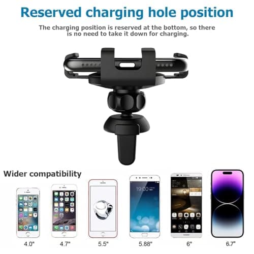 KANDUJIMU Car Phone Holder Mount, Air Vent Hands Free Clip Cradle Universal for Cellphone, Gravity Auto Lock and Thick Case Friendly, Compatible with iPhone 14 13 Pro Max S20 All Smartphones (Black) — view 4