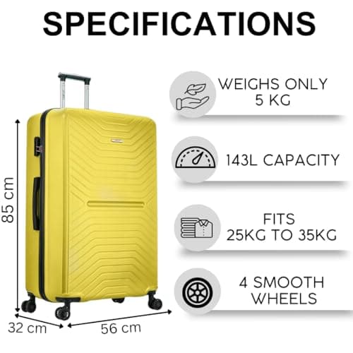 FLYMAX XL 32" Extra Large Suitcase 4 Wheel Lightweight Luggage Hard Shell Check in Hold Travel ABS 143 Litre Capacity Travel Case with 3 Digit Combination Lock + Telescopic Handle Yellow — view 4