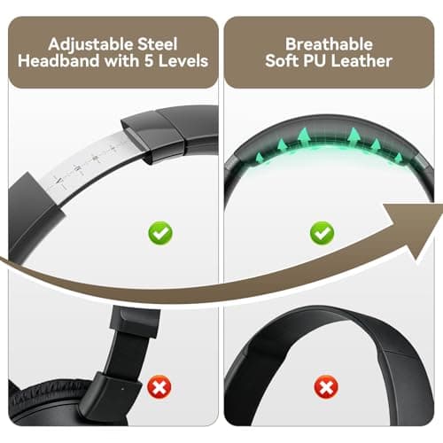 Wired Headphones with Mic, Over-Ear 3.5mm Corded Headphone for School Black — view 5