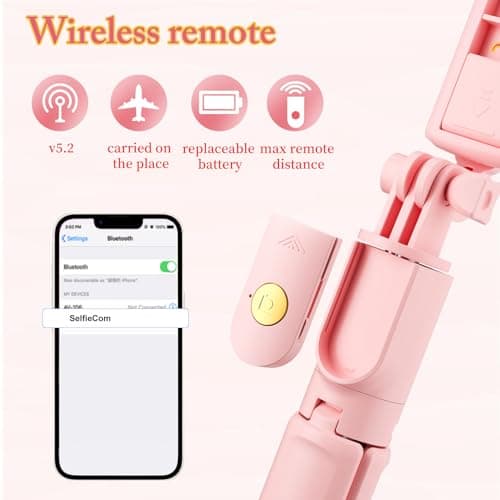 Aourxiv Pink Selfie Stick Tripod, with Wireless Remote Control, Live Streaming and Video Recording, Compatible with Android, iPhone and More — view 6