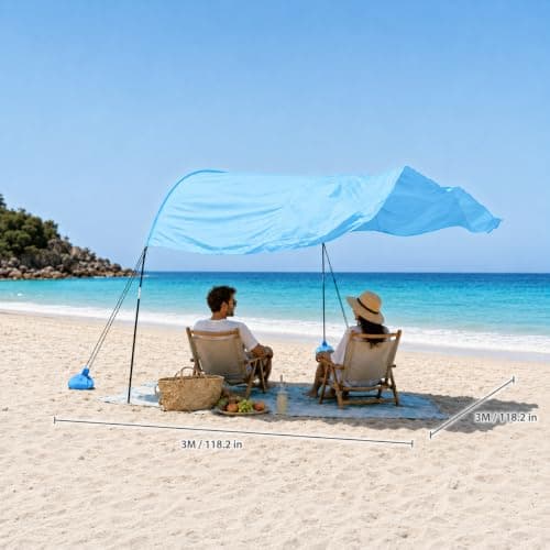 3m x 3m Beach Canopy Sun Shelter, Lightweight Beach Tent with Pre-Attached Sandbags & Thick Wind Ropes, Easy Setup Portable Beach Shade for Family, Garden & Outdoor (Blue, 3m × 3m) — view 4