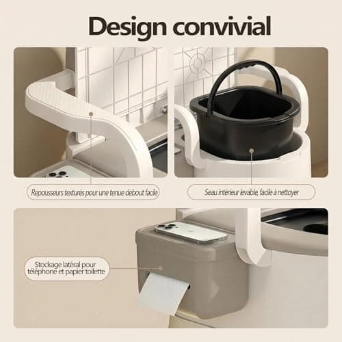RVTENRIO Ergonomic Portable Toilet with Lid and Tissue Holder – Khaki — view 5