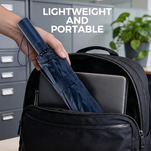 Compact Windproof Travel Umbrella, 12-Rib 3+2 Fiberglass Reinforced Frame, Auto Open & Close, Lightweight Portable Folding Umbrella, Waterproof Durable Umbrella for Daily Commute Outdoor Rain，Navy — view 6