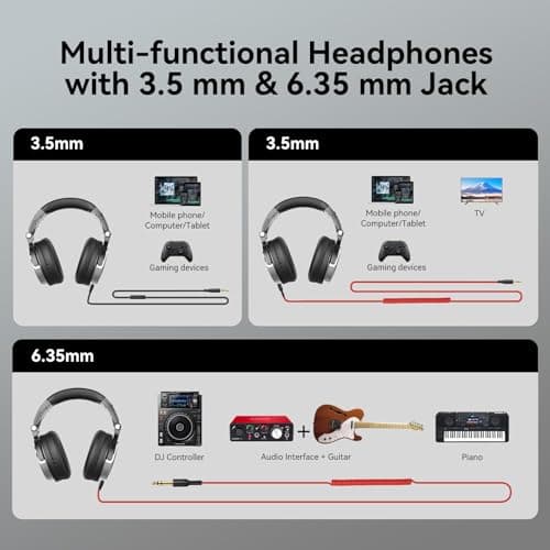 OneOdio Over Ear Headphone Studio Wired Bass Headsets with 50mm Driver, Foldable Lightweight Headphones with Shareport and Mic for DJ Recording Monitoring Mixing Podcast Guitar PC TV — view 6