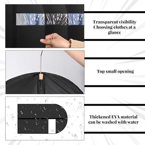 2 PCS Suit Bags with Clear Window,Foldable Suit Covers for Hanging Clothes,Dust-Proof Zippered Garment Bags, for Clothes & Coats & Jackets(24''X40''/60x100cm) — view 3