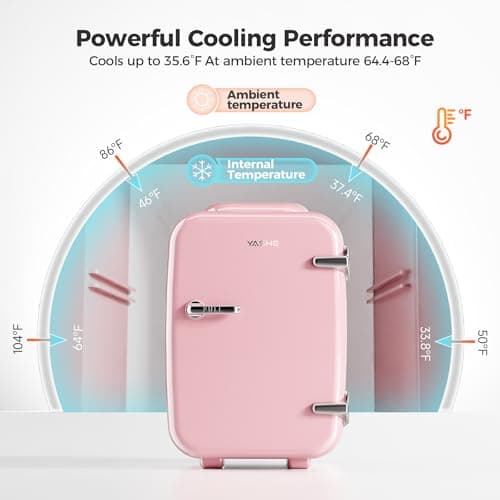 YASHE Mini Fridge, 4 Liter/6 Cans Portable Cooler and Warmer, AC/DC Power Small Fridge, Quiet Desk Skincare Fridge for Beauty Drinks Medicine, Mini Fridge for Bedrooms Office Dorm Car Travel, Pink — view 3