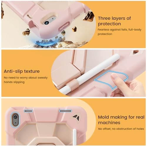 KVTVOU Shockproof Case for NEW iPad Air 11 Inch 2026/2025/2024 (M4/M3/M2), 360° Rotating Stand/Pencil Storage/Shoulder Strap, Military Grade Drop Protection Cover for iPad Air 11, Pink — view 4
