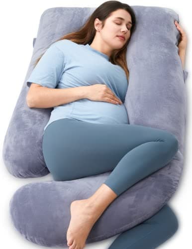 momcozy U Shaped Pregnancy Pillow, Full Body Support, Back&Hip, Velvet Grey