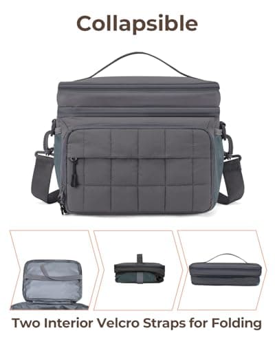 Puffer Cooler Bag 32 Cans Insulated Soft Sided Cooler Double Deck Collapsible Lunch Box for Picnic, Beach, Hiking, Camping, Work, Travel (Grey) — view 5