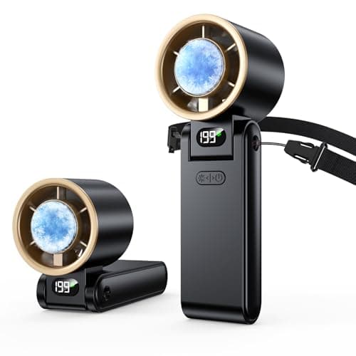 Portable Handheld Turbo Fan with Ice Cooler, 199 Speed Personal Fan,5500mAh Rechargeable,20H Cooling Time,20000 RPM Powerful Silent Motor, Summer Essential for Travel/Outdoor/Office,Black Gold