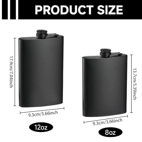 2 Pack Hip Flasks for Liquor, 8 Oz & 12 Oz Hip Flask Alcohol Leakproof Stainless Steel Thin Hip-Flasks for Men & Women Climbing Camping Barbecue Bar Party Festivals Travel and Gift (Matte Black) — view 2