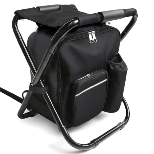 DGSL Folding Camping Chair Backpack with Insulated Cooler, Lightweight Portable Stool for Camping, Fishing, Hiking, Beach and Picnic (Black)