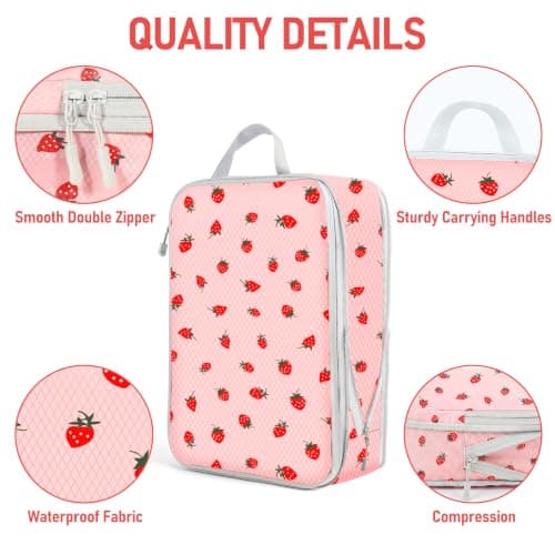 Compression Packing Cubes for Travel, Travel Essentials Luggage Organizer bags for Suitcase, Durable Compression Travel Packing Cubes for Carry on Backpack(Pink strawberry, 7pcs) — view 4