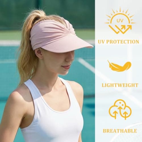 GEMAKA UPF 50+ Women Ponytail Sun Visor Hat - Wide Brim Foldable Lightweight UV Protection Cap, Perfect for Beach, Golf, Running & Travel(Pink) — view 3