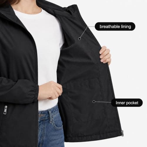 GDOKKNY Women Waterproof Rain Jacket, Lightweight Packable Hooded Raincoat with Storage Pouch, Windproof Rain Coat for Cycling Hiking Commuting Travel — view 4