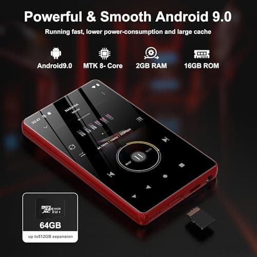 80GB MP3 Player with Bluetooth and WiFi-SWOFY 4" HD Full Touch Screen MP3 Player with Spotify, Amazon Music,YouTube,Libby,Android MP4 Music Player for Kids Red — view 6