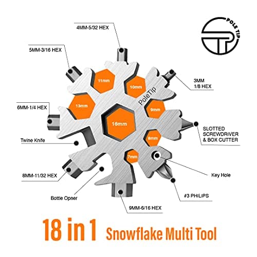 Pole Tip 18 in 1 Snowflake Multi Tool, Stocking Fillers for Men, Survival kit, Camping Accessories, Christmas Gift for Men Who Have Everything, Birthday Gifts for him, Camping Tools(Silver) — view 5
