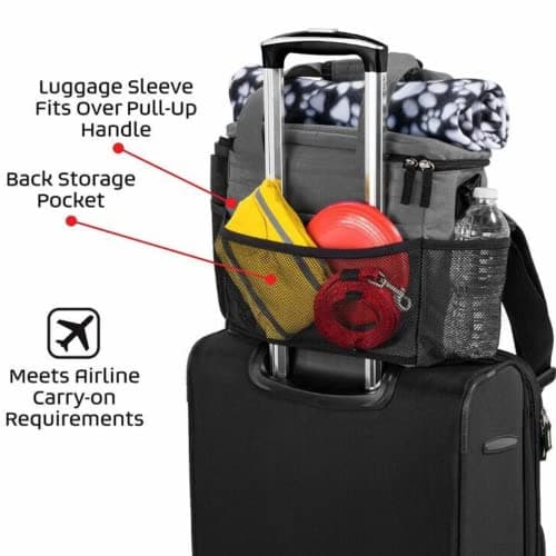 Dog Travel Bag Pet Multi-Use Dog Outdoor Bag with Locking Safety Zippers, Food and Accessory Overnight Black Carrier Bag for Traveling For Dogs, Cats & Pets Includes Bowls, Matt & Shoulder Strap — view 4