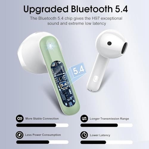 Wireless Earbuds, Bluetooth 5.4 Earphones In Ear Hi-Fi Stereo Deep Bass, Bluetooth Headphones with 4 ENC Noise Cancelling Mic, 40H Playback IP7 Waterproof Earbuds Comfortable Earbuds for Work, Green — view 3