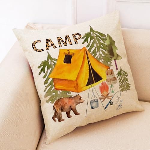 Cushion Covers 45X45 Cm (18X18 Inch) Camping Tent Cotton Linen Decorative Square Pillowcases Throw Pillow Covers With Invisible Zipper For Garden Sofa Bedroom Car Home Decor