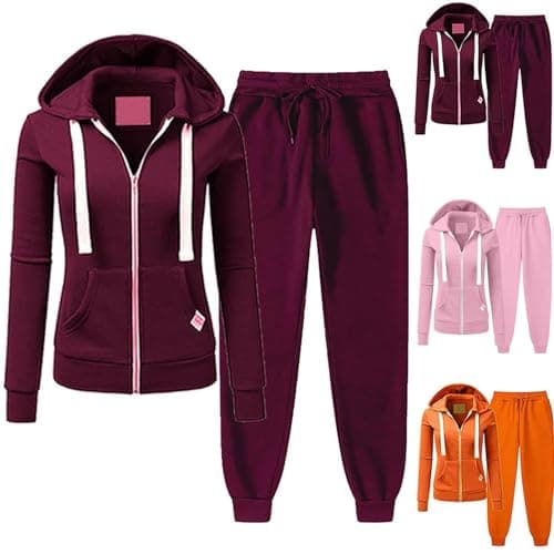RLEHJN Tracksuit Womens Full Set Matching Two Piece Outfit Zip Up Hoodies and Jogging Bottoms Sweatpants Spring Autumn Track Suits Running Yoga Activewear Sets Lounge Wear Co Ord Sets Travel Outfits
