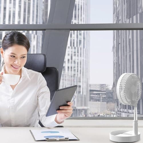 Portable Standing Fan, 3-in-1 Foldable Pedestal Fan, 7200mAh Battery, USB Rechargeable Fan with 4 Speeds, Height Adjustable Telescopic Floor & Desk Fan, Quiet Fan for Home, Office, Camping (white) — view 6
