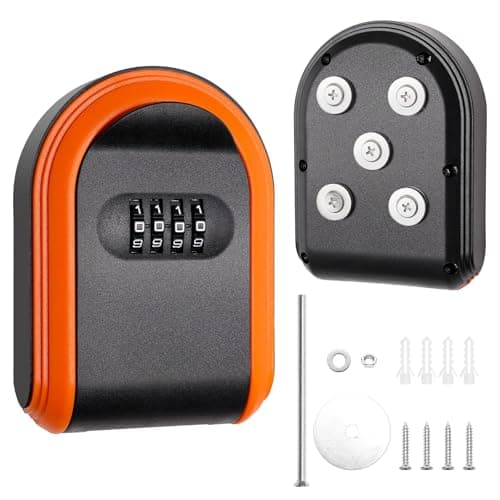 COITEK Magnetic Key Holder with Lock, Magnet Lock Box Hidden Under Car, Secure 4-Digit Combination with Resettable Code For for Indoor, Outdoor (Orange+Black)