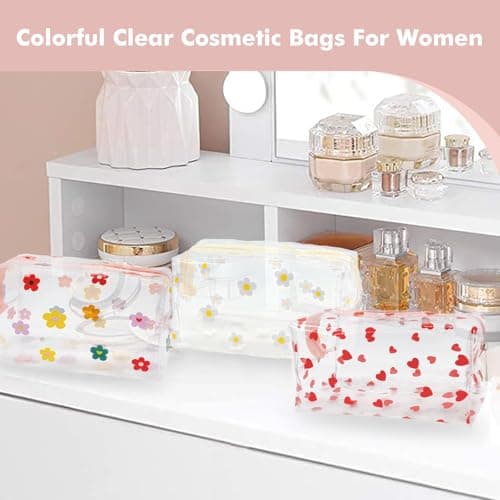 3 Pack Floral Print Clear Makeup Bags, Transparent Waterproof Cosmetic Pouch Organiser Set for Women Girls, PVC Toiletry & Storage Bags for Home, Travel, School​ — view 4