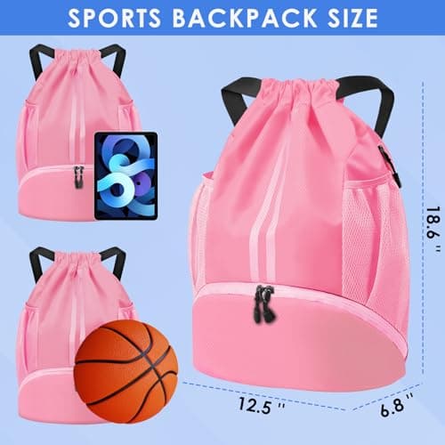 BROTOU Unisex Drawstring Backpack, Waterproof Gym Bag, Large Oxford PE Pack, Students School Backpack, Durable Sports Ball Bag, with Shoe Bag (A, Pink) — view 3